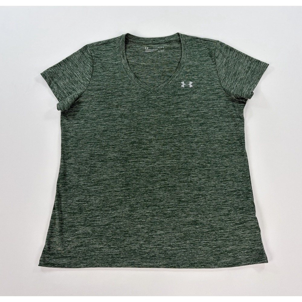 Under Armour Women's Large HeatGear V-Neck Short Sleeve T-Shirt Green Heather